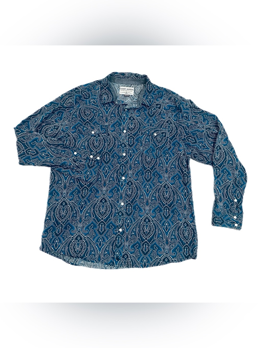 Cody James Blue Paisley Print Western Pearl Snap Shirt Long Sleeve Rodeo 2XL